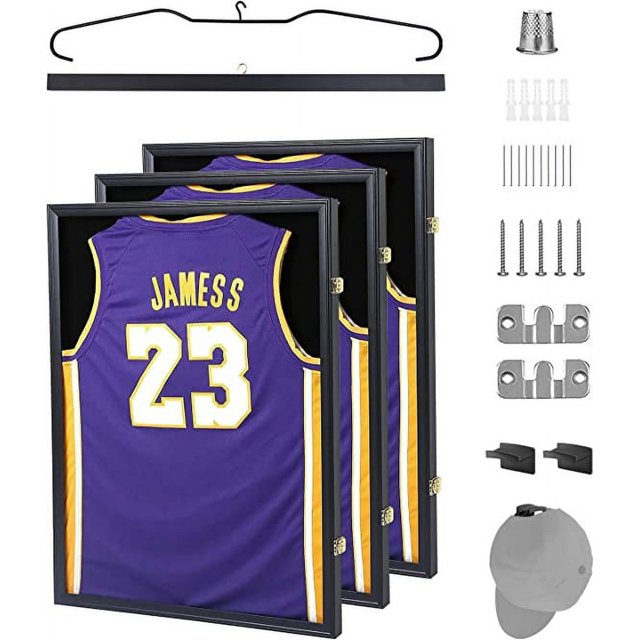 Nice C Jersey Frame Display Case, Large Shadow Box, Sports Jersey Display Case with 98% UV Protection, Hangers and Hookers, Valet Pinboard, Acrylic, Football, Basketball (Set of 3)