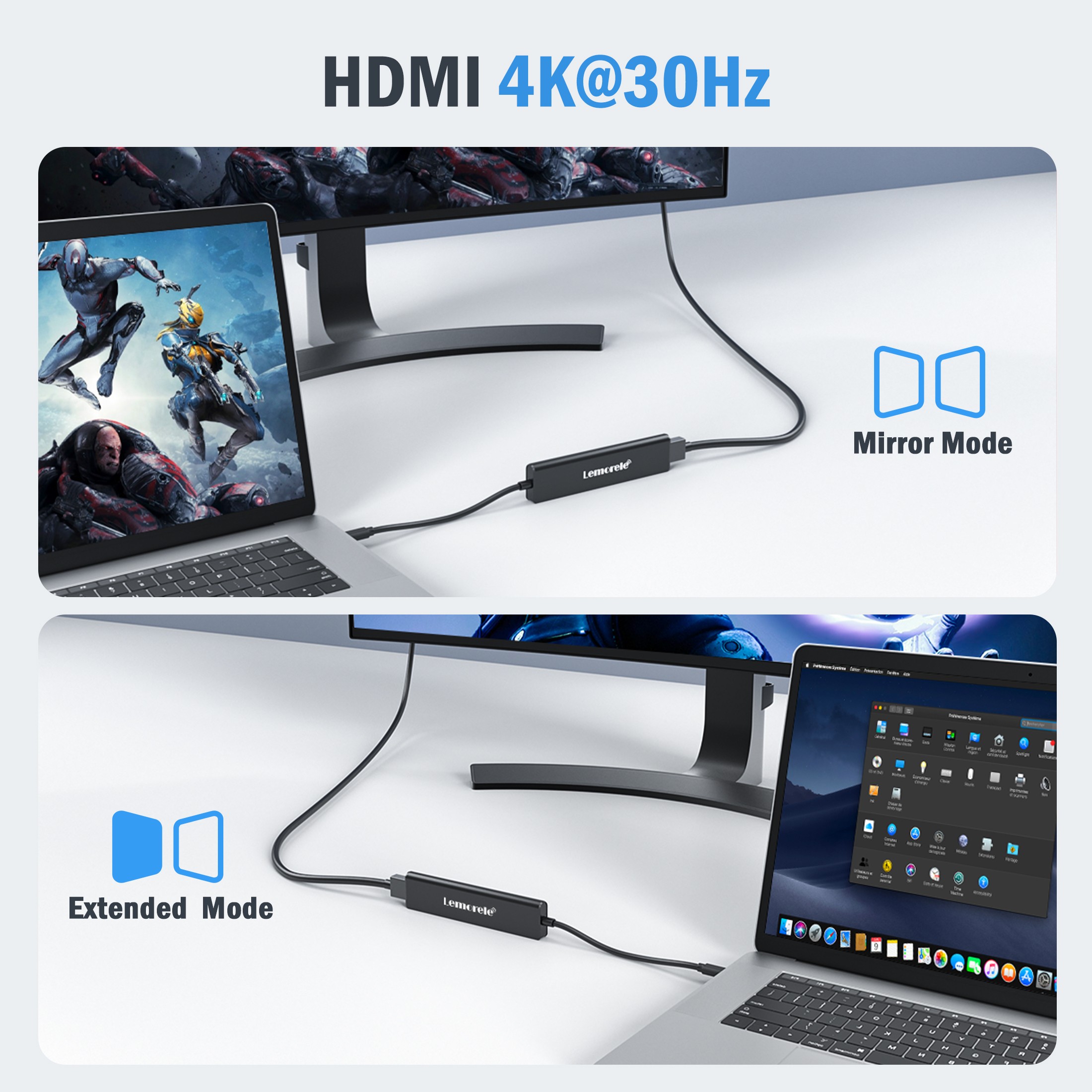 Lemorele USB C 7-in-1 Docking Station with 4K HDMI, USB 3.0, SD/TF Card Slot,  100W Fast Charging Adapter