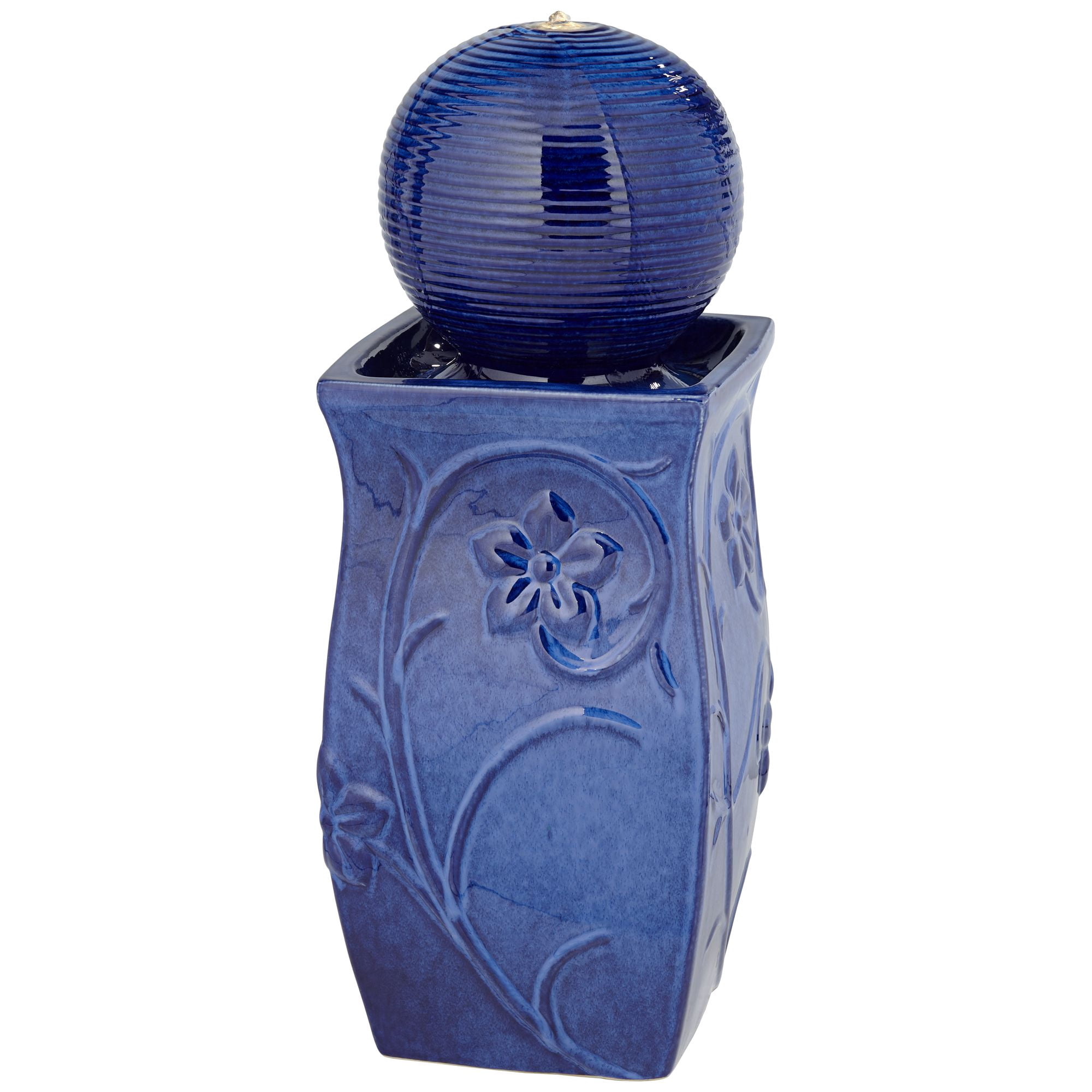 Periwinkle 29 1/4" High Large Zen Outdoor Decor Blue Ceramic Floor Fountain with Light LED Outside Garden Patio