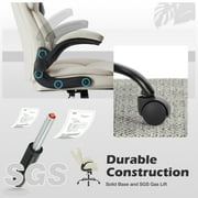 MCQ Home Ergonomic Office Chair, Heavy Duty Task Chairs with Wheels, Flip-up Arms, Adjustable Height, PU Leather, White
