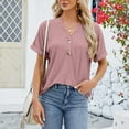 thumbnail image 6 of TYGHBN Women's New V Neck Roll Up Short Sleeve Button Loose Casual T Shirt Turtle Neck Top for Women Dry Wick Tee Women Workout Top Womens Short Sleeved Athletic Tops Shirt of Women Womens T Shirt, 6 of 8