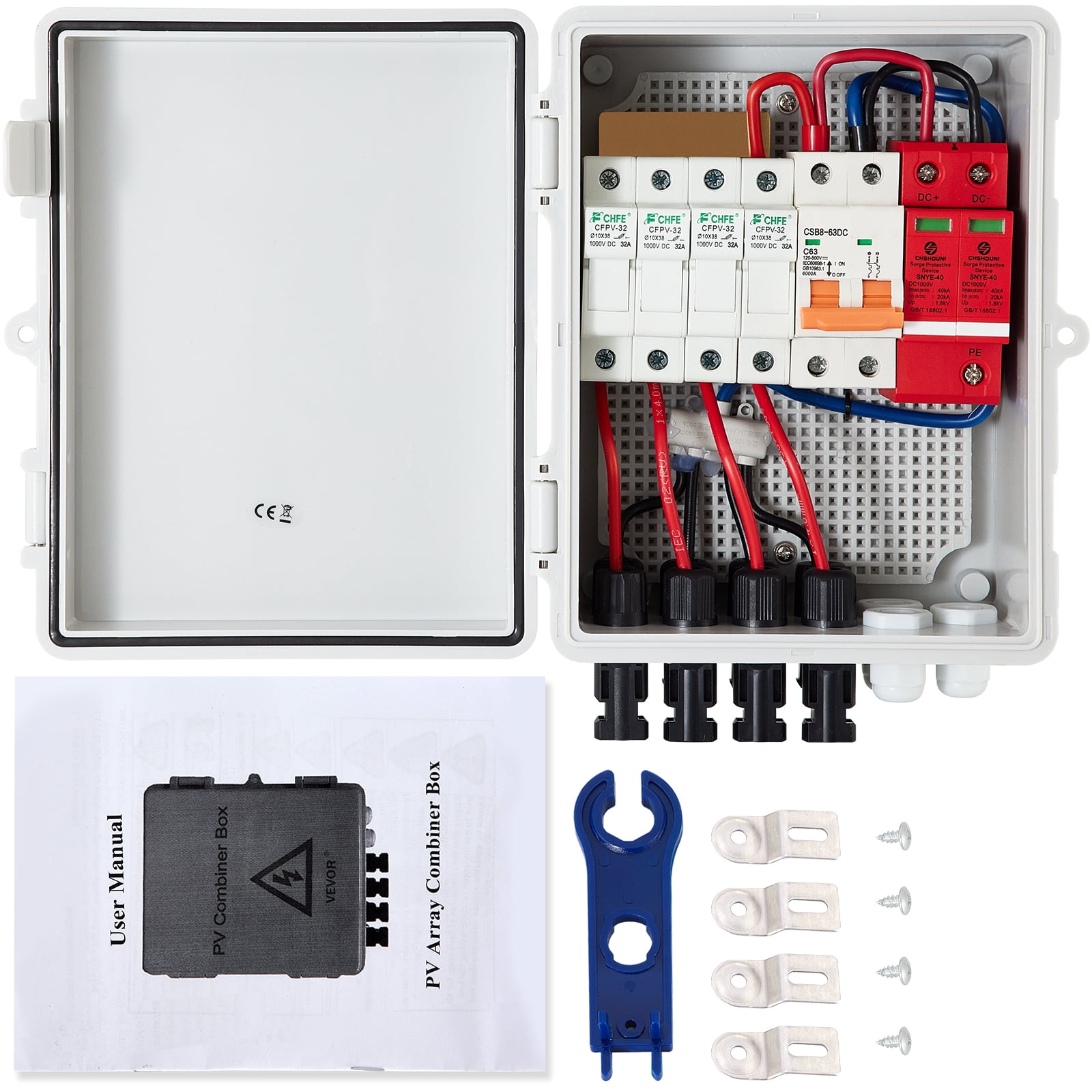 6-String Solar Combiner Box with 10A Circuit Breakers & Lightning/Surge Module 