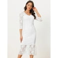 thumbnail image 3 of Unique Bargains Women's V-Neck Party 3/4 Sleeve Lace Ruffle Bodycon Dresses S White, 3 of 6