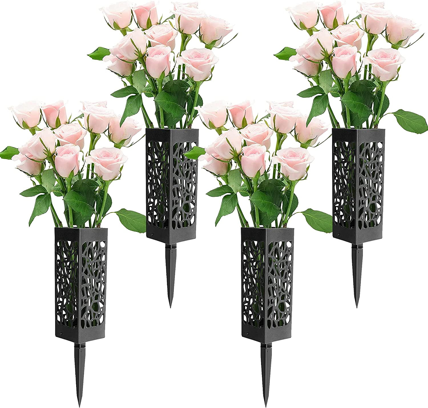 Vaso Per Cimitero Con Puntale - Portafiori Per Tombe, 25 Cm, In Plastica ABS, Con Drenaggio - Foto 2