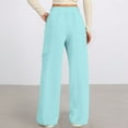 thumbnail image 6 of Women's Cargo Pants Women Casual Pants High Waist Elastic Waistband Drawstring Utility Wide Leg Cargo Sweatpants Light Blue XXL, 6 of 6