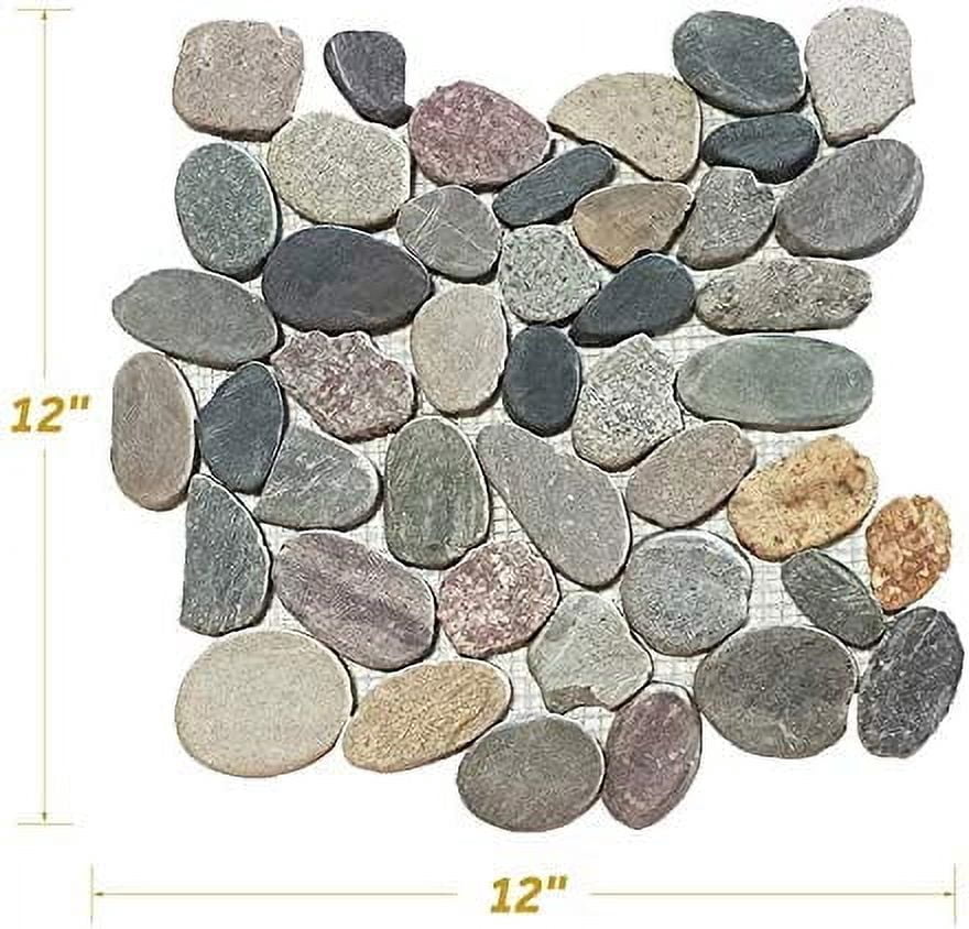 FUSTONE Marble Tiles Interlocking Pebble Decorative Tiles Natrual River Rock Stone Tile(10-Sheets) Kitchen Floor Bathroom Patio Stones FP107-10