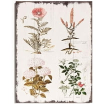 Vintage Florals Botanical Wood Plaque, Primitive Country Farmhouse Home Decor Sign, 12" x 16"