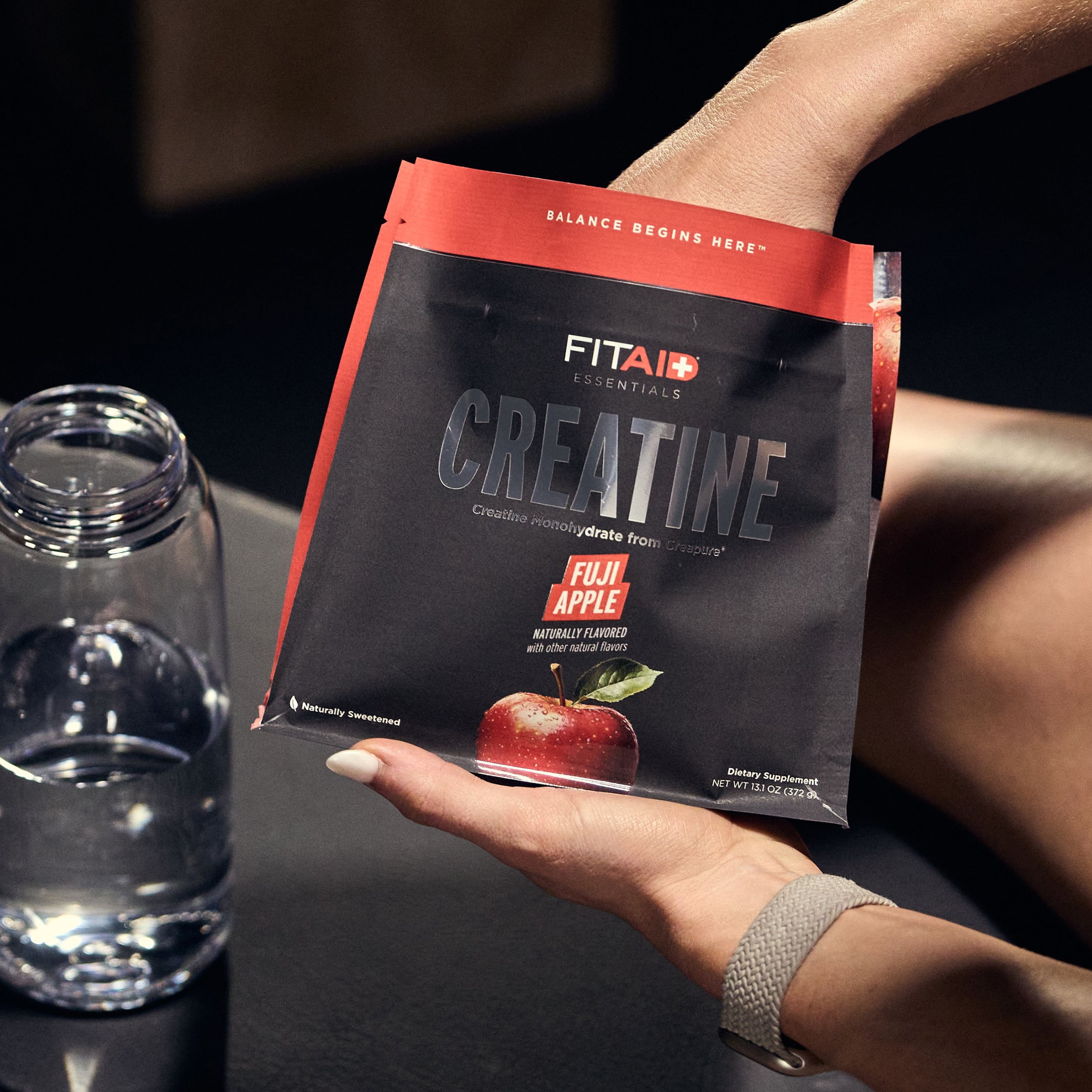 FITAID Essentials Creatine Powder Fuji Apple, CreaPure Creatine Monohydrate, ATP Production for Weightlifting, Cycling, Zero Sugar, Smooth-Mixing, Easy on Stomach, Resealable, 60 Servings