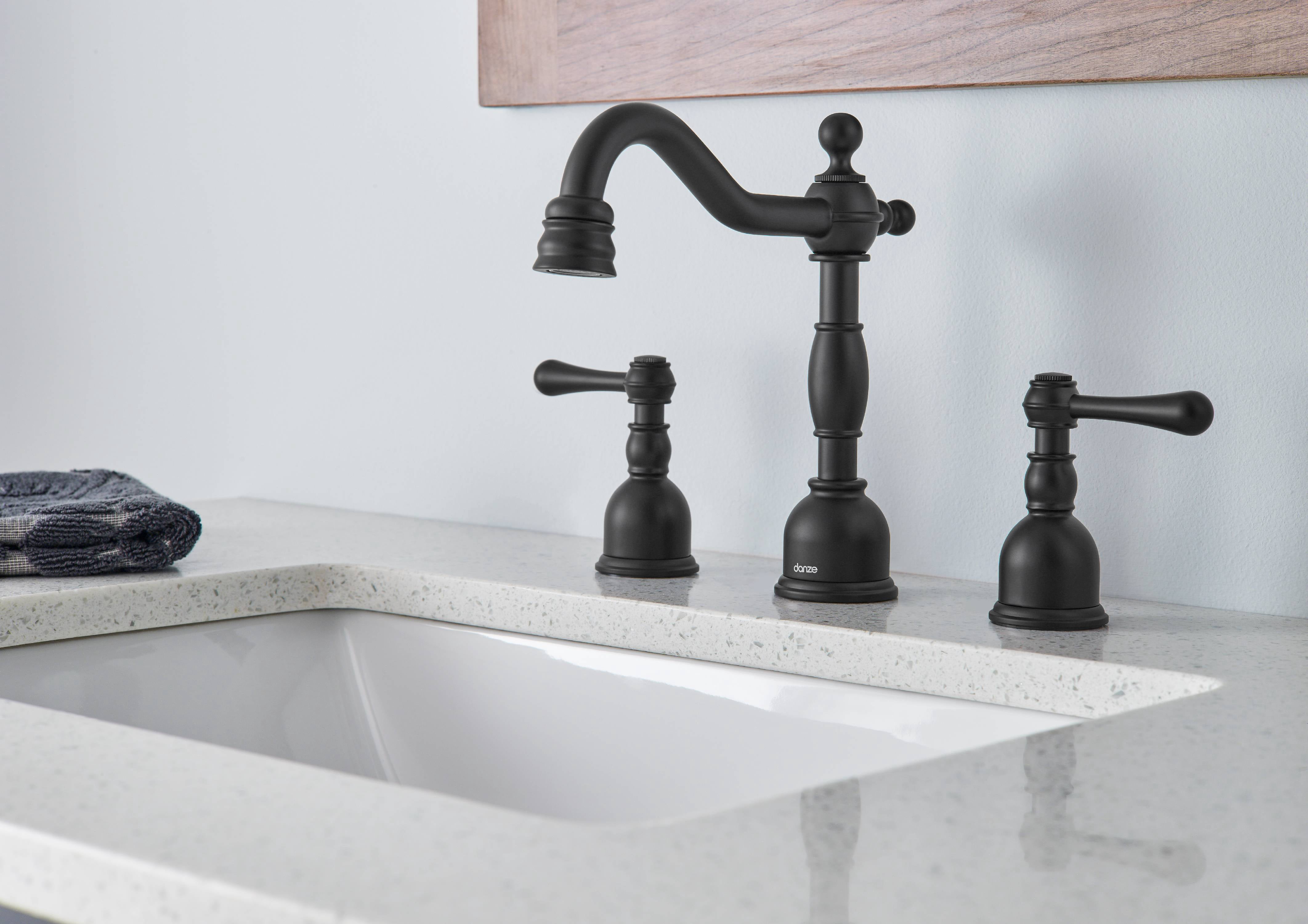 Danze D303257BS Opulence Two-Handle Widespread Bathroom Faucet with Metal Touch Down Drain, Satin Black