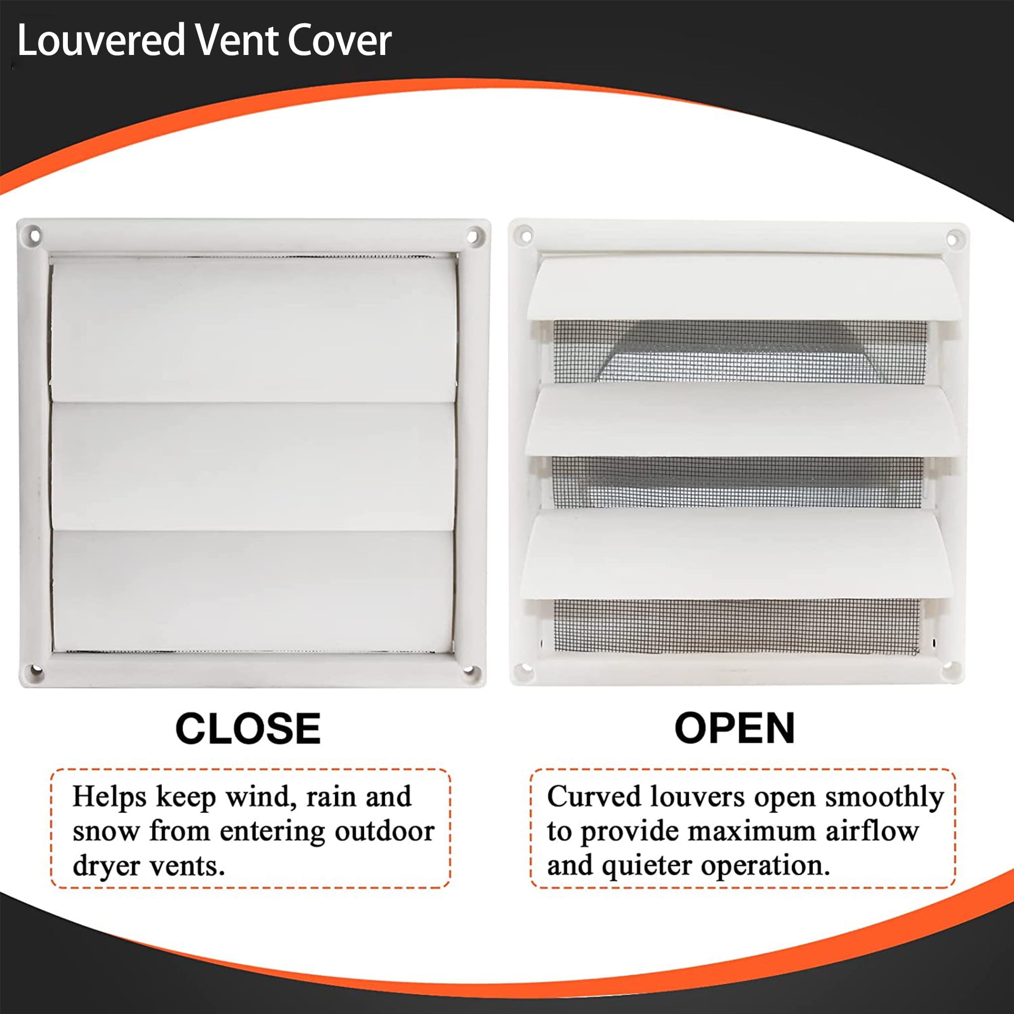 Beaquicy 6-inch Outdoor Vent Cover White Plastic Louvered Dryer Ventilation Grille