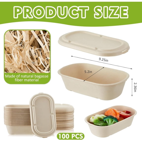 100 Pack 34oz Disposable Food Containers with Lids