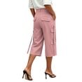 thumbnail image 6 of Guluxicc Womens High Waist Capri Pants Wide Leg Cargo Trousers with Pockets Ribbon Detail Womens Casual Summer Pants, 6 of 6