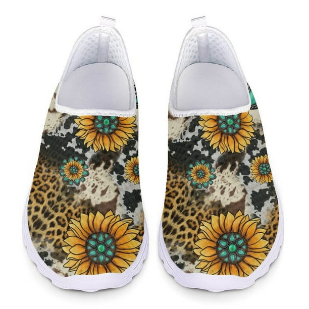 Zapatos casuales con estampado de mariposas y girasoles para mujer, calzado deportivo plano de verano para exteriores, cómodo y transpirable de malla