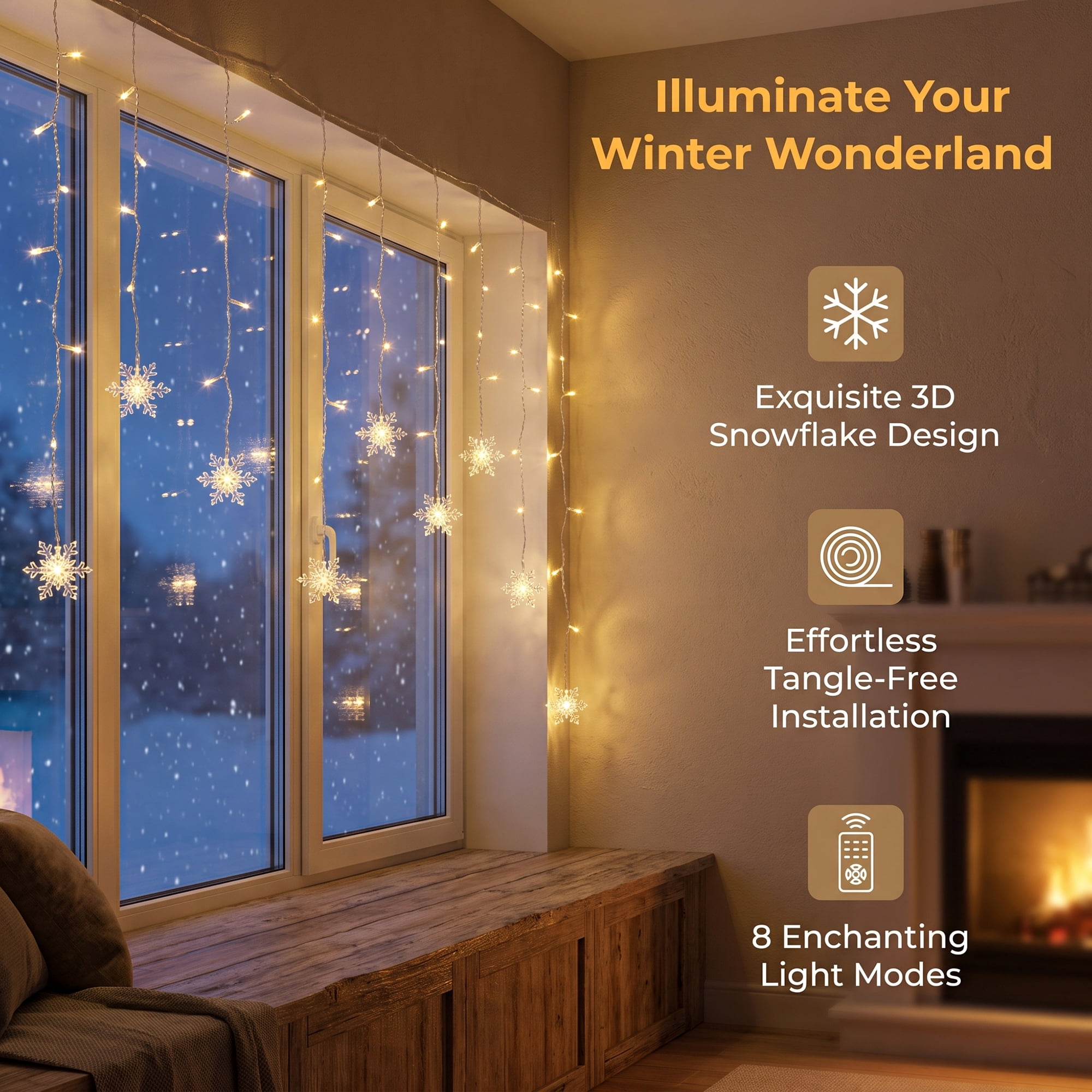 Unique Bargains 3D Snowflake Decor Lights for Indoor 3.5 ft Warm White US Plug In Powers