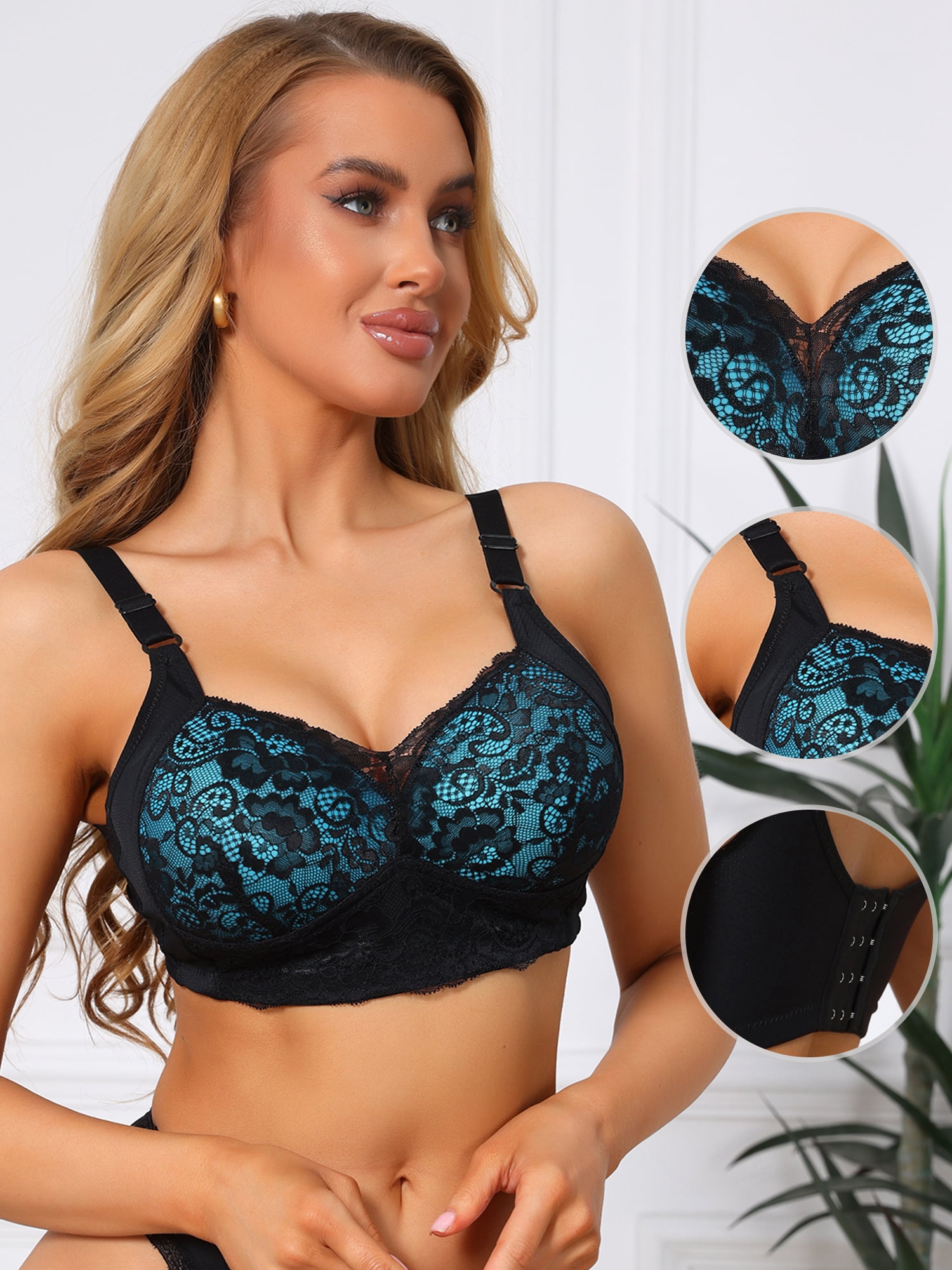 DARING DIVA Women's Wireless Push Up Soft Cup Breathable Full Coverage Bra D 44 Dark Green