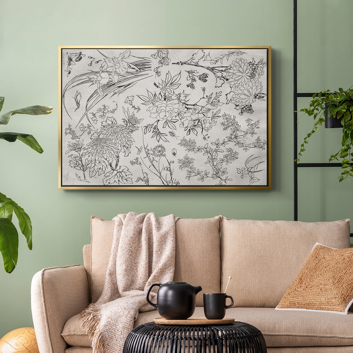 Vintage Abstract Print-XVI Framed in Gold Wood Gallery Wrapped Canvas 25 in. x 37 in.
