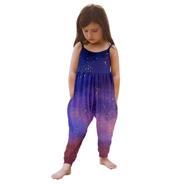 MIASHUI Combinaisons pour Filles Décontractées Imprimé Ciel Étoilé Sans Manches Combinaisons Amples, Violet, 1-2 Ans