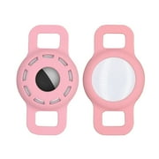 New Silicone Dog Cat Collar GPS Finder For Apple Badges Airtags Air Tag Holder Pets Anti-lost Locator Sleeve Airtag Protective Case Tracker Protector Cover PINK