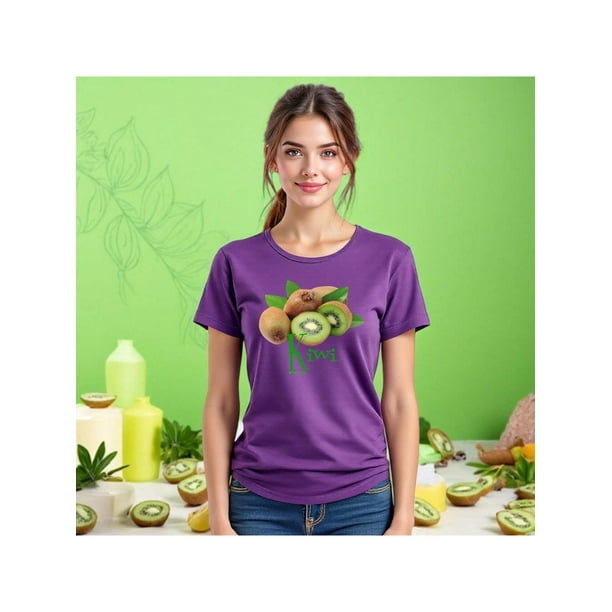 Playera Blusa De KIWI – Estilo Tropical que Te Llena de Vida Ropa Para Mujer Color Morado Talla Extra Grande Marca Emil SaEs