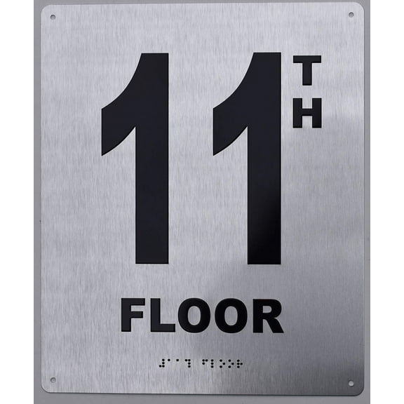11TH Floor Sign- Floor Number Sign- Tactile Touch Braille Sign (Aluminium !!, Brush Silver,Size 10X12)- The Sensation line(ref-2022-4)