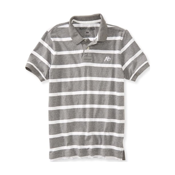 Aeropostale - Polo de rugby a rayas A87 para hombre, gris, grande Aeropostale polo, rugbi