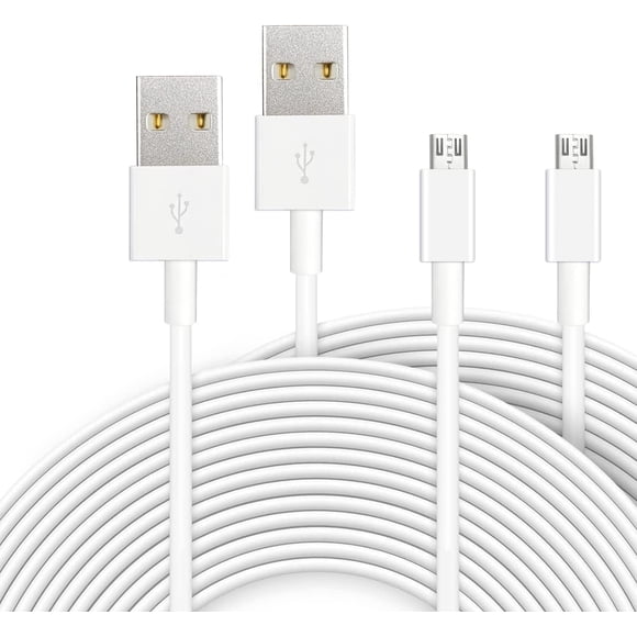 2 Pack 33 Pieds 10M Câble d'Extension d'Alimentation pour Wyze Cam YI Camera Nest Blink Kasa Cam Cloud Camera Furbo Dog Arlo Q USB vers Micro USB, Cordon de Charge et de Synchronisation de Données pour Plus d'Appareils Micro USB