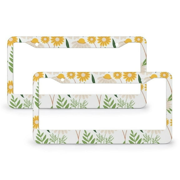 License Plate Frame Yellow Pink Floral Flower Farmhouse Personalized License Plate Frame 2 Pack Vintage Style Flowers Seamless Aluminum Metal License Plate Frames for Women Men US Vehicles