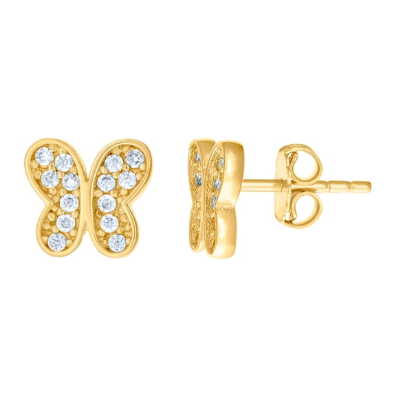 14k Yellow Gold Womens Cubic Zirconia Butterfly Angel Wings Fashion Stud Earrings 7.3x7.8mm Wide Stud Earring for Women