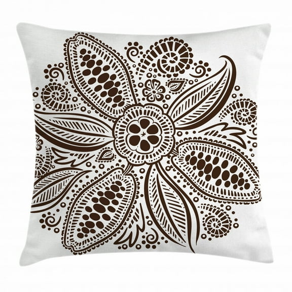 Cocoa Throw Pillow Cushion Cover, Ornamental Cocoa Beans Forming A Flower Chocolate Organic Leaf Illustration, Decorative Square Accent Pillow Case, 24 X 24 Inches, Dark Brown White, by Ambesonne