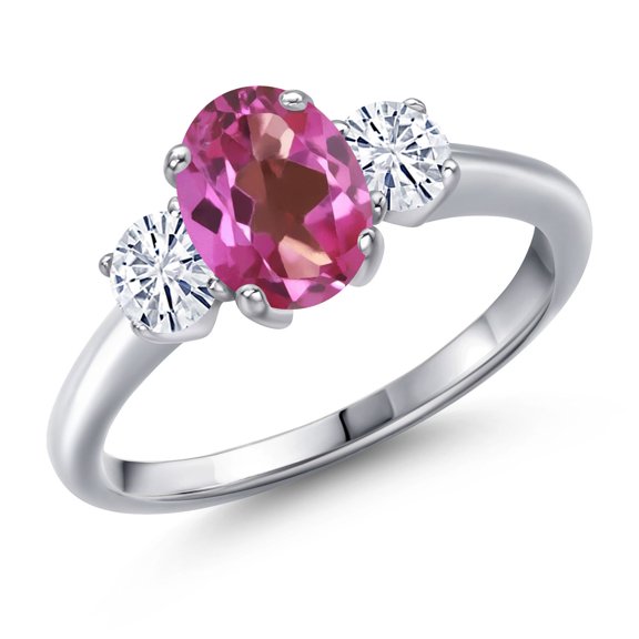 Gem Stone King 925 Sterling Silver Ring Mystic Topaz Moissanite (1.76 Cttw)