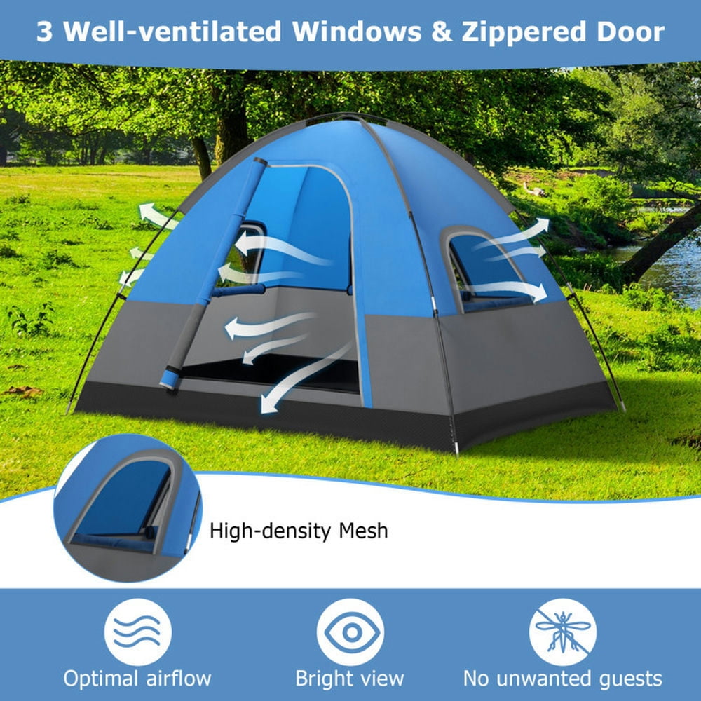 Topcobe 3 Person Outdoor Camping Tent with Removable Floor Mat for Camping Hiking Traveling, Outdoor Traveling Tent-Blue
