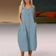 thumbnail image 4 of Vestido de verano sin mangas para mujer, vestido holgado, cómodo, informal, Vintage, sólido, con cuello redondo, bolsillos y botones, novedad de 2023, 4 of 4