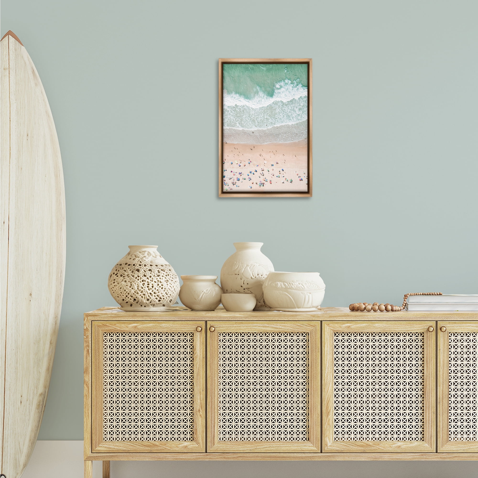 Stupell Industries Aerial Summer Beach Nautical & Beach Painting Brown Floater Framed Canvas Art Print Wall Art, 17 x 25