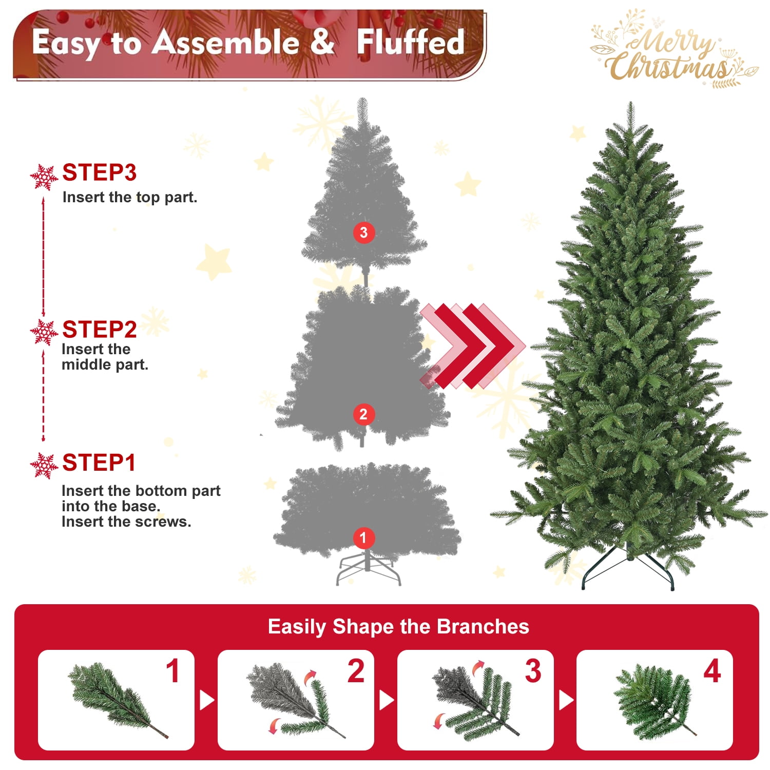 6ft Lush Christmas Tree with 1168 Tips Hinged Branches Metal Stand Indoor Holiday Decor