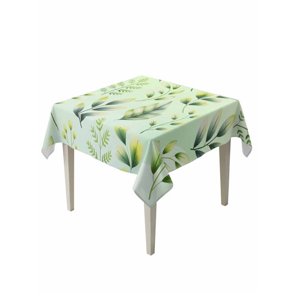 Green Leaves Suqare Tablecloth - 60 x 60 Inch, Summer Botanical Farmhouse Leaf Waterproof & StainResistant Tablecloth, Washable Oil-proof Table Cover for Dining/Party/Wedding/Camping/Buffet