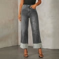 thumbnail image 6 of ZenCart Women Baggy Jeans High Waisted Wide Leg Denim Pants Stretchy Cuffed Hem Straight Boyfriend Jeans with Pockets, 6 of 7
