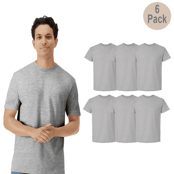 Gildan Short Sleeve Light Cotton T-Shirt for Men, Crew Neck Modern Fit Tee, Sport Grey, S, 6 Pack