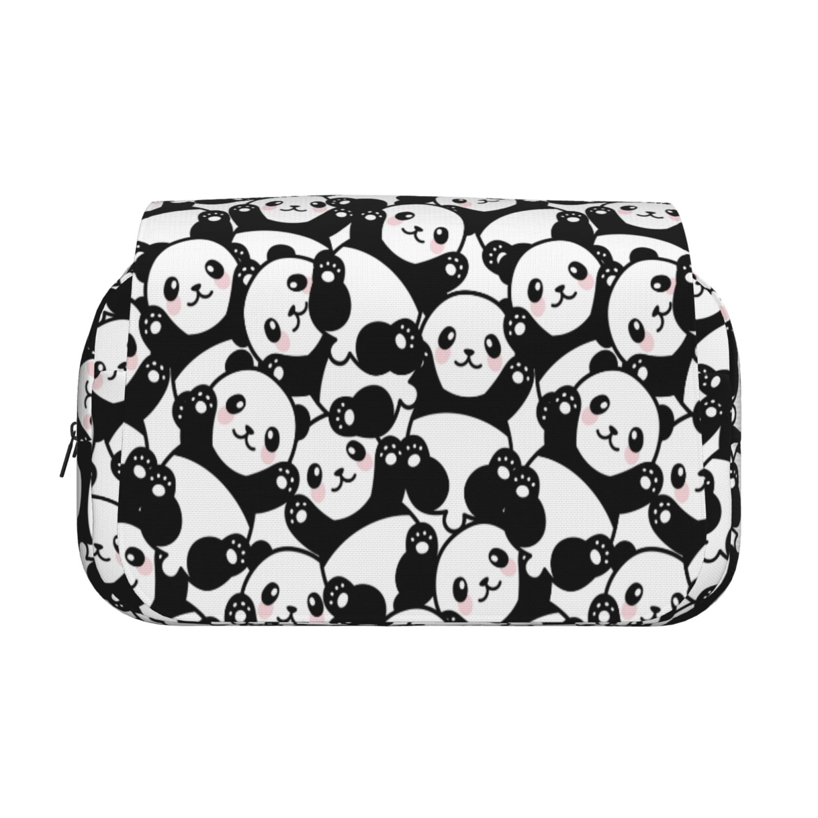 Rateoe Seamless Pattern Cute Panda Pattern Double Clamshell Pen Case, Storage Organizer with Two Zipper Compartments– Holds Up to 50 Pencils & Pens
