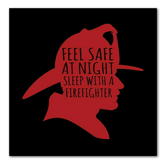 DistinctInk Custom Bumper Sticker - 3" x 3" Decorative Decal - Black Background - Feel Safe at Night Sleep with a Firefighter