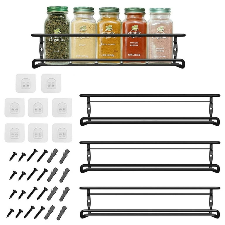 Oak Spice Rack 4 Shelf Deep Shelves for Jars Bottles Packets Wall