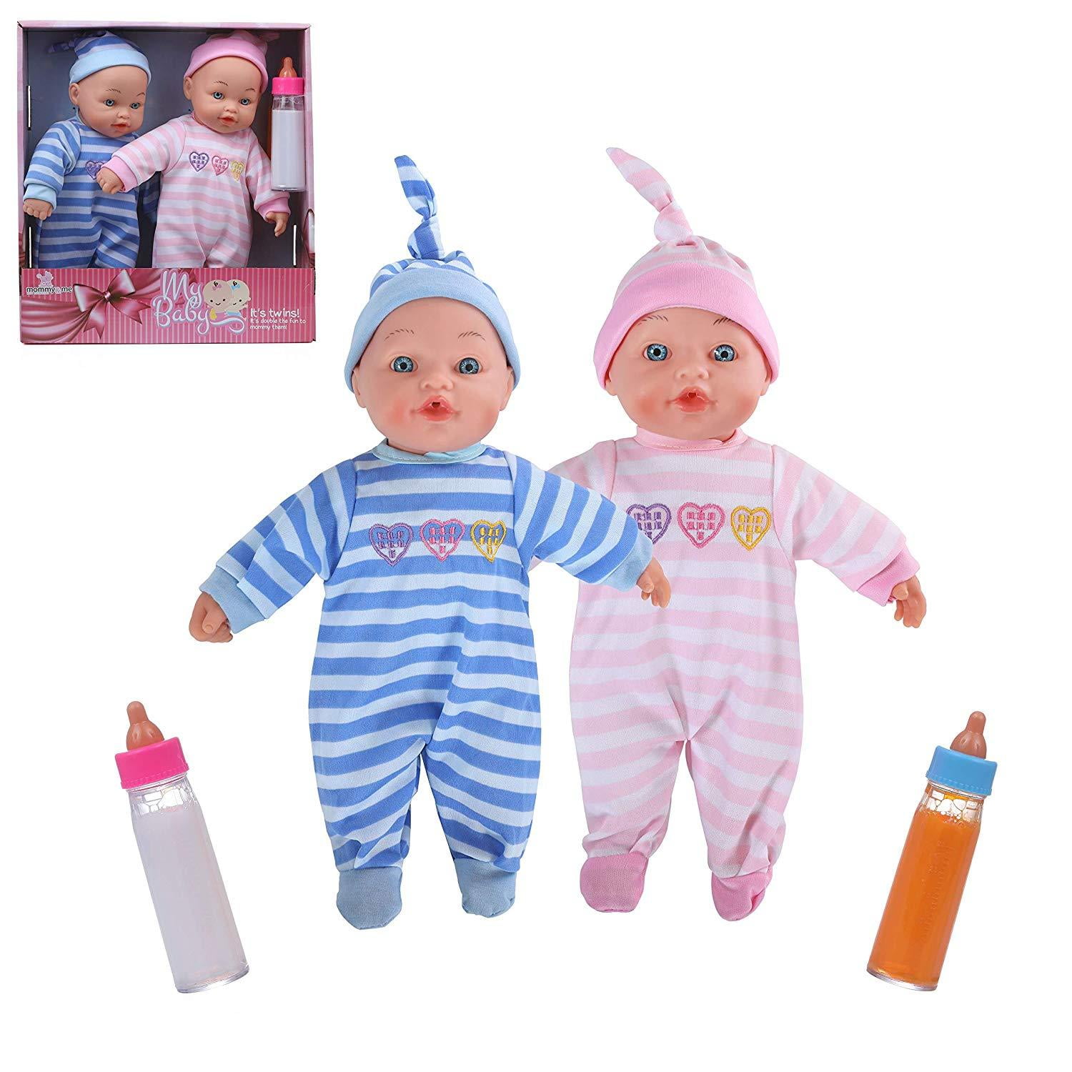 Mommy & Me 12" Twin Baby Dolls Boy and Girl with Matching Rompers and