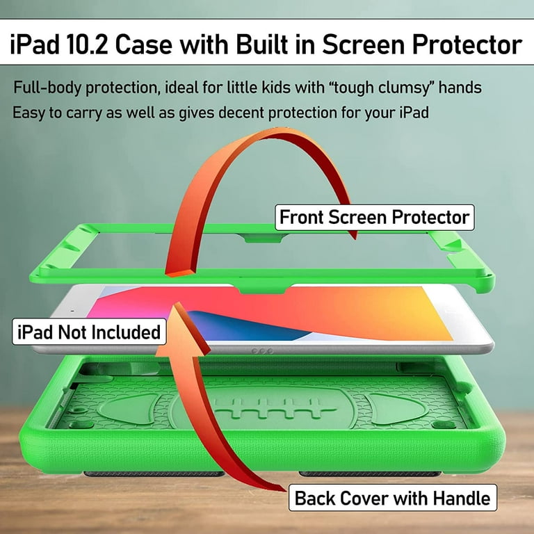 Kids Case for 9th/8th/7th Generation, iPad 10.2 case 2021/2020/2019 with  Built-in Screen Protector, Shockproof Handle Stand Case for iPad 10.2-inch