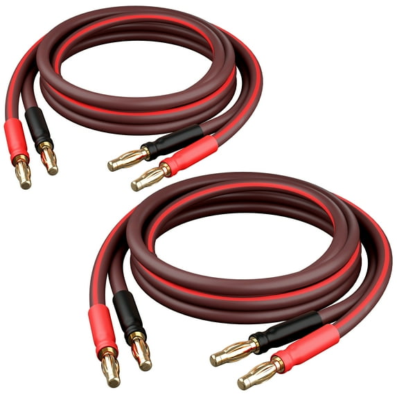 GearIT 14 AWG Speaker Cable Wire with Banana Plugs (2 Pack, 6.6 Feet - 2 Meter) 14Ga Gauge Banana Wire for Bi-Wire Bi-Amp HiFi Surround Sound - 99.9% OFC Copper, Gold Plated Tips - Brown, 6 Ft