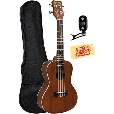 Kohala Akamai AK-C Mahogany Concert Ukulele Bundle with Gig Bag, Digital Tuner, and Polishing Cloth - Natural