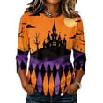 thumbnail image 2 of Womens 3/4 Sleeve Crew Neck Halloween T Shirts Shirts Thanksgiving Autumn Graphic Tee Tops Light Purple S, 2 of 7