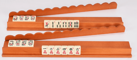 17-Inch Wooden Mahjong Racks with Putter 2-in-1 card arranging ruler(RL natural wood color 1 PC)