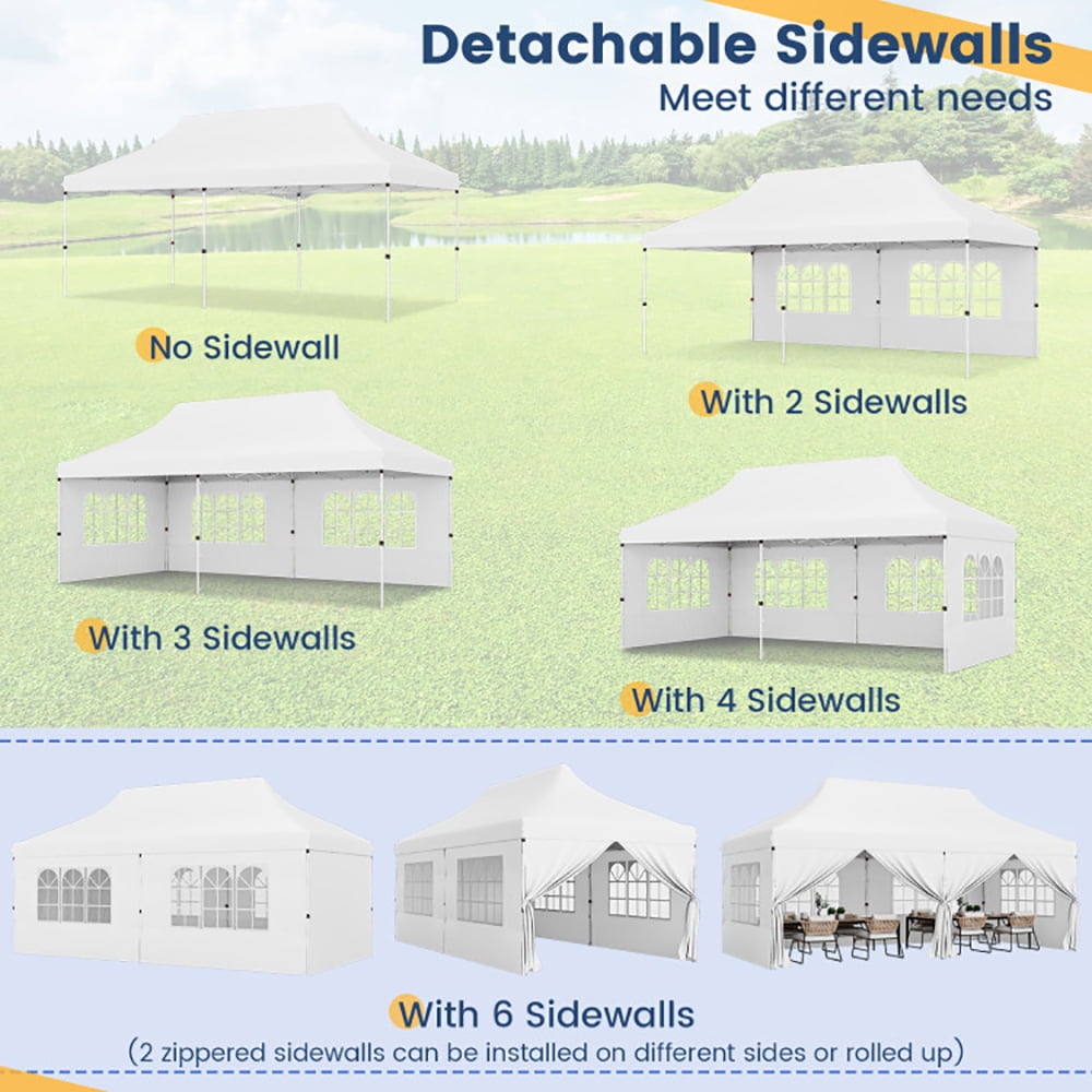 Aimee Lii 10 x 20 FT Pop up Canopy with 6 Sidewalls and Windows and Carrying Bag for Party Wedding Picnic, Canopy Gazebo for BBQ Events, White Aimee Lii 10 x 20 FT Pop up Canopy with 6 Sidewalls and Windows and Carrying Bag for Party Wedding Picnic, Canopy Gazebo for BBQ Events, White