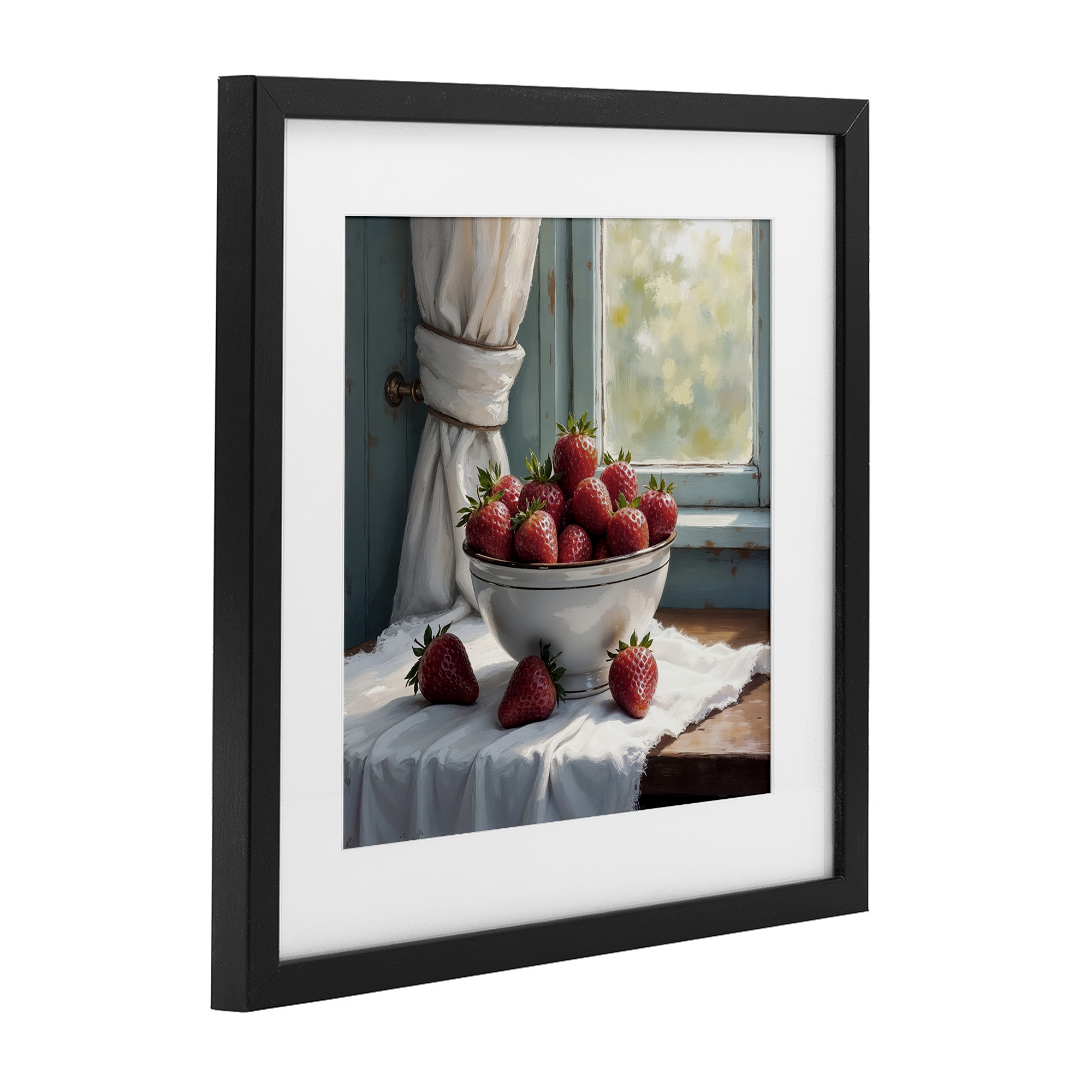 Strawberry Harvest in Window Black Framed Print Under Glass, design by Lettered and Lined