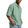 thumbnail image 4 of Mens Waffle Knit Shirts Short Sleeve Loose Fit Collared Henley Polo Shirt Casual Collared Shirt Golf Workout Tops Light Green S, 4 of 4
