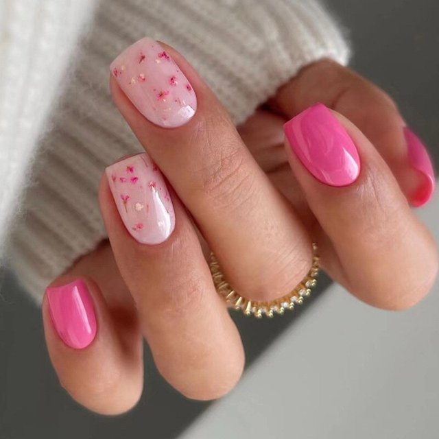 Uñas postizas de cobertura completa, Uñas postizas con purpurina rosa, uñas cortas francesas portátiles, Cabeza Cuadrada, herramienta de manicura